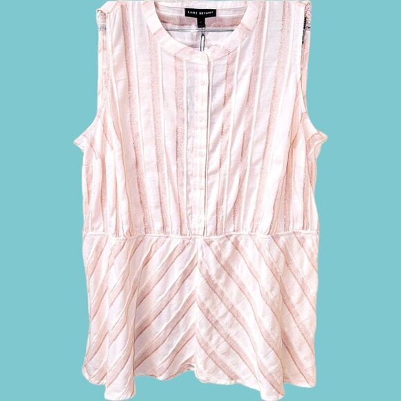LANEBRYANT Plus Size Women's Sleeveless Striped Shimmery Pink Tank Top - Picture 2 of 13